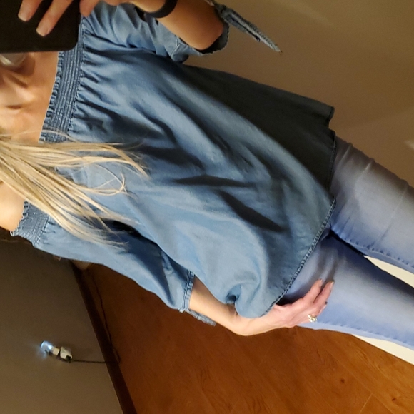 Absolutely Famous Tops - Absolutely Famous off the shoulder denim shirt